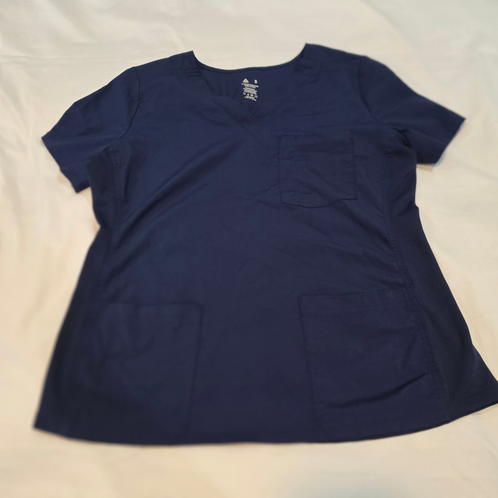 Reebok Scrub Top Women Small Navy Blue Excellent Mesh Side Panels V-Neck